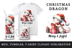 Watercolor cute dragon gift Santa hat Merry Joyful Christmas quote print 20 oz tumbler skinny mug wrap clipart t-shirt sublimation printable design