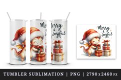 Watercolor cute dragon gift Santa hat Merry Joyful Christmas quote print 20 oz tumbler skinny mug wrap clipart t-shirt sublimation printable design