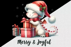 Watercolor cute dragon gift Santa hat Merry Joyful Christmas quote print 20 oz tumbler skinny mug wrap clipart t-shirt sublimation printable design