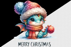 Watercolor cute dragon hat scarf Merry Christmas greeting quote print 20 oz tumbler skinny mug wrap clipart t-shirt sublimation printable design