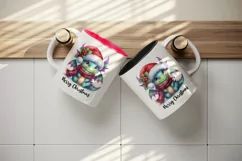 Watercolor cute dragon hat scarf Merry Christmas greeting quote print 20 oz tumbler skinny mug wrap clipart t-shirt sublimation printable design