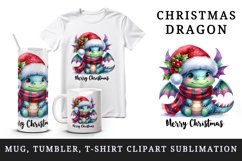 Watercolor cute dragon hat scarf Merry Christmas greeting quote print 20 oz tumbler skinny mug wrap clipart t-shirt sublimation printable design