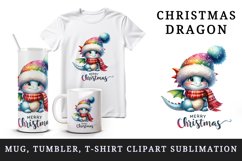 Watercolor cute dragon hat scarf Merry Christmas greeting quote print 20 oz tumbler skinny mug wrap clipart t-shirt sublimation printable design