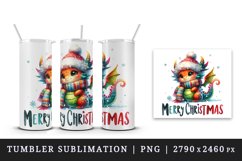 Watercolor cute dragon hat scarf Merry Christmas greeting quote print 20 oz tumbler skinny mug wrap clipart t-shirt sublimation printable design