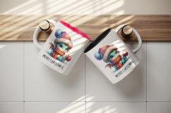 Watercolor cute dragon hat scarf Merry Christmas greeting quote print 20 oz tumbler skinny mug wrap clipart t-shirt sublimation printable design