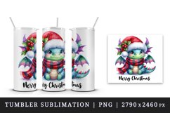 Watercolor cute dragon hat scarf Merry Christmas greeting quote print 20 oz tumbler skinny mug wrap clipart t-shirt sublimation printable design