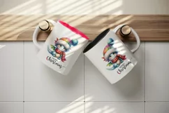 Watercolor cute dragon hat scarf Merry Christmas greeting quote print 20 oz tumbler skinny mug wrap clipart t-shirt sublimation printable design