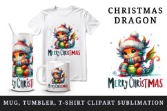 Watercolor cute dragon hat scarf Merry Christmas greeting quote print 20 oz tumbler skinny mug wrap clipart t-shirt sublimation printable design