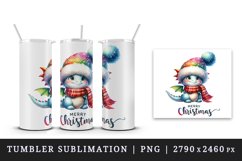 Watercolor cute dragon hat scarf Merry Christmas greeting quote print 20 oz tumbler skinny mug wrap clipart t-shirt sublimation printable design