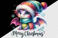 Watercolor cute dragon hat scarf Merry Christmas greeting quote print 20 oz tumbler skinny mug wrap clipart t-shirt sublimation printable design