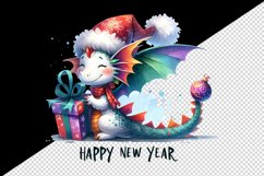 Watercolor cute dragon present gift box Happy New Year greeting quote print 20 oz tumbler skinny mug wrap clipart t-shirt sublimation printable design