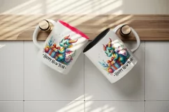 Watercolor cute dragon present gift box Happy New Year greeting quote print 20 oz tumbler skinny mug wrap clipart t-shirt sublimation printable design