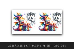 Watercolor cute dragon present gift box Happy New Year greeting quote print 20 oz tumbler skinny mug wrap clipart t-shirt sublimation printable design