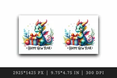 Watercolor cute dragon present gift box Happy New Year greeting quote print 20 oz tumbler skinny mug wrap clipart t-shirt sublimation printable design