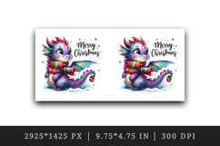 Watercolor cute dragon scarf snowflakes Merry Christmas greeting quote print 20oz tumbler skinny mug wrap clipart t-shirt sublimation printable design