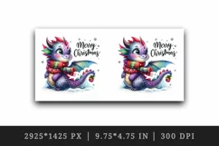 Watercolor cute dragon scarf snowflakes Merry Christmas greeting quote print 20oz tumbler skinny mug wrap clipart t-shirt sublimation printable design