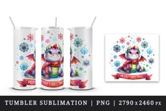 Watercolor cute dragon scarf snowflakes Merry Christmas greeting quote print 20oz tumbler skinny mug wrap clipart t-shirt sublimation printable design