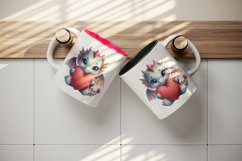 Watercolor cute dragon wings hugging heart pillow love Valentine Day print 20 oz tumbler skinny mug wrap clipart t-shirt sublimation printable design