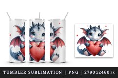 Watercolor cute dragon wings hugging heart pillow love Valentine Day print 20 oz tumbler skinny mug wrap clipart t-shirt sublimation printable design