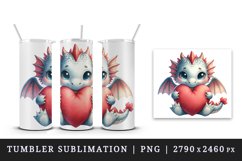 Watercolor cute dragon wings hugging heart pillow love Valentine Day print 20 oz tumbler skinny mug wrap clipart t-shirt sublimation printable design