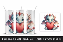 Watercolor cute dragon wings hugging heart pillow love Valentine Day print 20 oz tumbler skinny mug wrap clipart t-shirt sublimation printable design