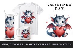 Watercolor cute dragon wings hugging heart pillow love Valentine Day print 20 oz tumbler skinny mug wrap clipart t-shirt sublimation printable design