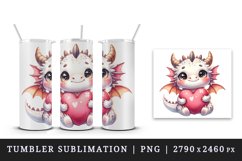 Watercolor cute dragon wings hugging heart pillow love Valentine Day print 20 oz tumbler skinny mug wrap clipart t-shirt sublimation printable design