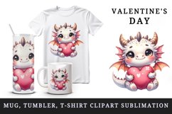 Watercolor cute dragon wings hugging heart pillow love Valentine Day print 20 oz tumbler skinny mug wrap clipart t-shirt sublimation printable design