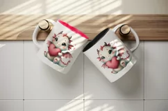 Watercolor cute dragon wings hugging heart pillow love Valentine Day print 20 oz tumbler skinny mug wrap clipart t-shirt sublimation printable design