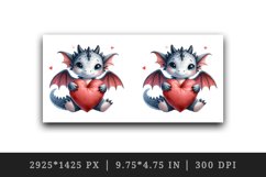 Watercolor cute dragon wings hugging heart pillow love Valentine Day print 20 oz tumbler skinny mug wrap clipart t-shirt sublimation printable design