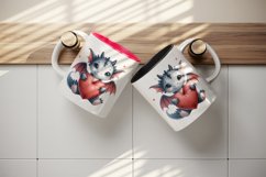 Watercolor cute dragon wings hugging heart pillow love Valentine Day print 20 oz tumbler skinny mug wrap clipart t-shirt sublimation printable design