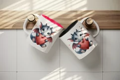 Watercolor cute dragon wings hugging heart pillow love Valentine Day print 20 oz tumbler skinny mug wrap clipart t-shirt sublimation printable design