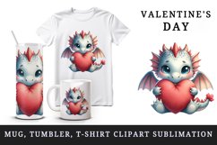 Watercolor cute dragon wings hugging heart pillow love Valentine Day print 20 oz tumbler skinny mug wrap clipart t-shirt sublimation printable design