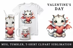 Watercolor cute dragon wings hugging heart pillow love Valentine Day print 20 oz tumbler skinny mug wrap clipart t-shirt sublimation printable design