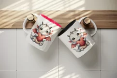 Watercolor cute dragon wings hugging heart pillow love Valentine Day print 20 oz tumbler skinny mug wrap clipart t-shirt sublimation printable design