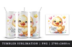 Watercolor cute duck sparkle hearts I Love You quote Valentine Day print 20 oz tumbler skinny mug wrap clipart t-shirt sublimation printable design