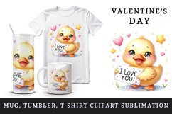 Watercolor cute duck sparkle hearts I Love You quote Valentine Day print 20 oz tumbler skinny mug wrap clipart t-shirt sublimation printable design