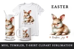 Watercolor cute Easter bunny painted in soft color Joy greeting quote print 20 oz tumbler skinny mug wrap clipart t-shirt sublimation printable design