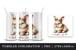 Watercolor cute Easter bunny painted in soft color Joy greeting quote print 20 oz tumbler skinny mug wrap clipart t-shirt sublimation printable design