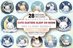 Watercolor Cute Easters Sleep on Moon Clipart Bundle Product Image 1