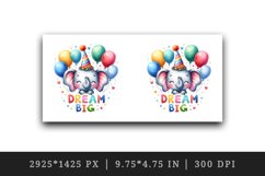 Watercolor cute elephant birthday party hat balloons Big Dream quote print 20 oz tumbler skinny mug wrap clipart t-shirt sublimation printable design