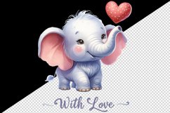 Watercolor cute elephant heart on trunk With Love quote Valentine Day print 20 oz tumbler skinny mug wrap clipart t-shirt sublimation printable design