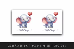 Watercolor cute elephant heart on trunk With Love quote Valentine Day print 20 oz tumbler skinny mug wrap clipart t-shirt sublimation printable design