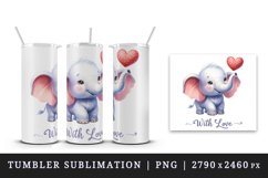 Watercolor cute elephant heart on trunk With Love quote Valentine Day print 20 oz tumbler skinny mug wrap clipart t-shirt sublimation printable design