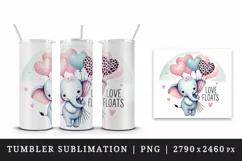 Watercolor cute elephant holding heart balloon Valentines Day quote love print tumbler skinny mug wrap clipart t-shirt sublimation printable design
