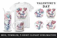 Watercolor cute elephant holding heart balloon Valentines Day quote love print tumbler skinny mug wrap clipart t-shirt sublimation printable design