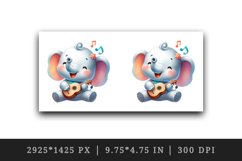 Watercolor cute elephant playing guitar musical instrument print 20 oz tumbler skinny mug wrap clipart t-shirt sublimation printable design