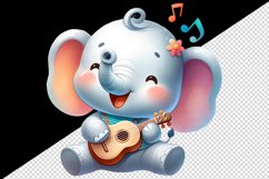 Watercolor cute elephant playing guitar musical instrument print 20 oz tumbler skinny mug wrap clipart t-shirt sublimation printable design