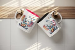 Watercolor cute elephant playing guitar musical instrument print 20 oz tumbler skinny mug wrap clipart t-shirt sublimation printable design