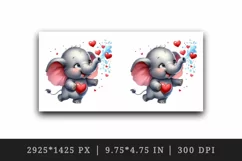 Watercolor cute elephant water droplets hearts Love Valentine Day print 20 oz tumbler skinny mug wrap clipart t-shirt sublimation printable design